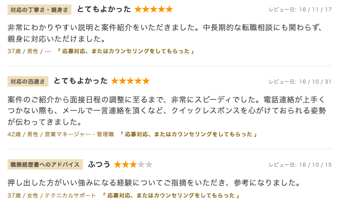 ミドルの転職のエージェントの評判