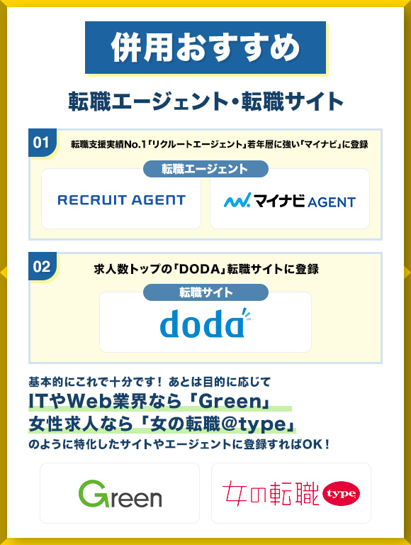 併用おすすめの転職エージェントと転職サイト