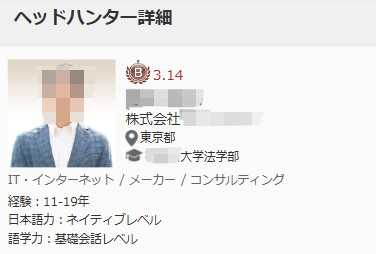 ビズリーチのヘッドハンターの詳細情報の例