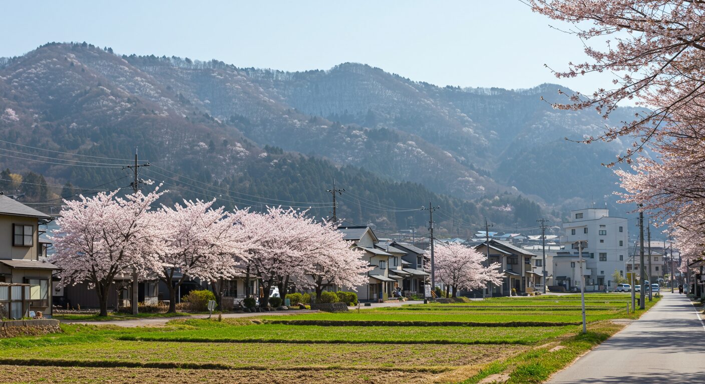 桜のある町